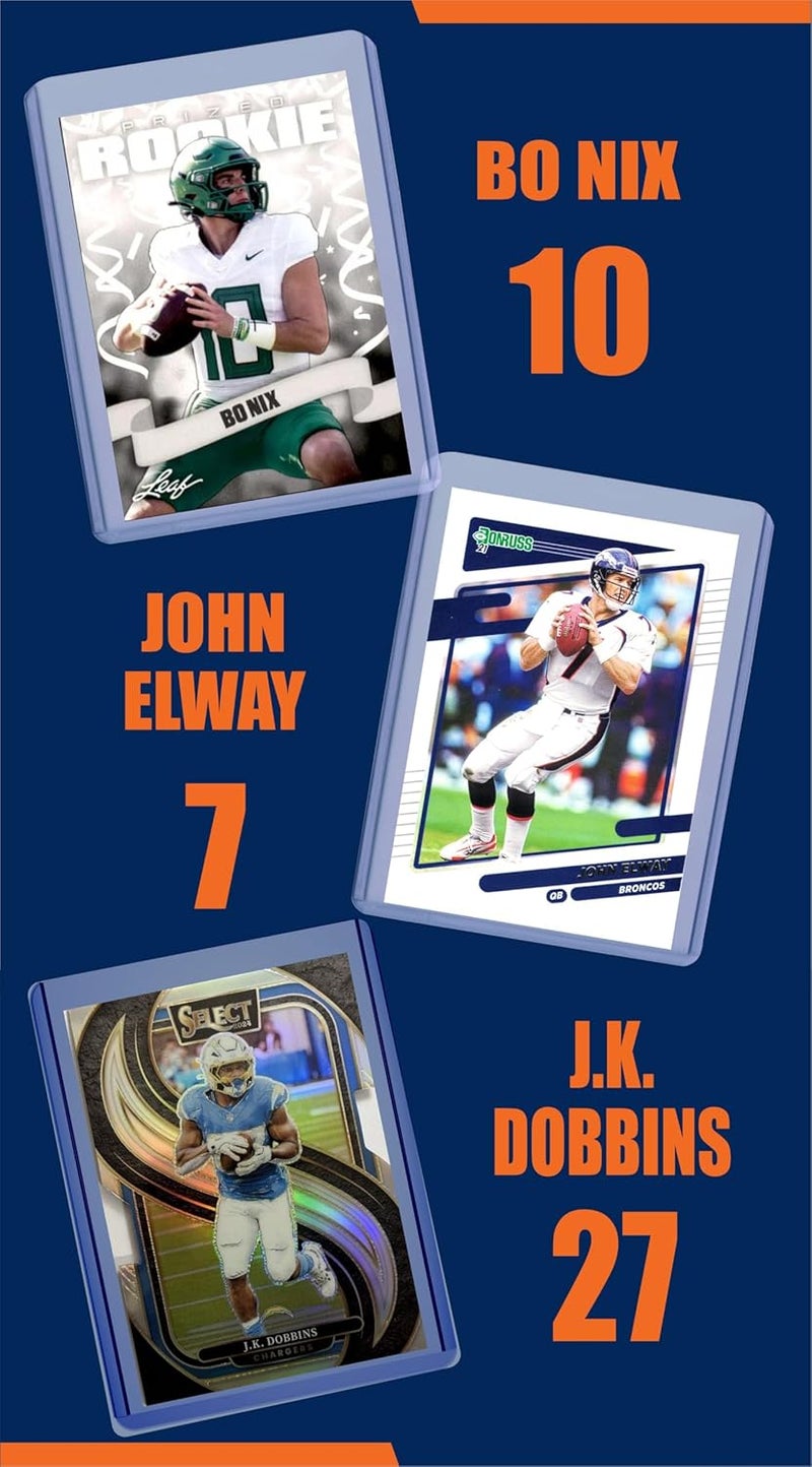 Chaser Denver Broncos Cards: Bo Nix, J.K. Dobbins, John Elway, Courtland Sutton, Evan Engram, Patrick Surtain II, Terrell Davis ASSORTED Football Stars & GOATs Trading Card & Wristbands Gift Pack - Image 2
